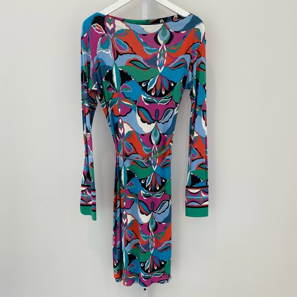 EMILIO PUCCI BLUE MULTI PRINT DRESS SIZE US 12 / IT 46 NWOTS! - Picture 3 of 16
